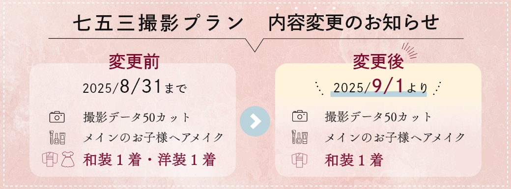 七五三プラン内容変更のお知らせ